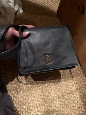 Paloma Picasso Black Leather Crossbody with Gold Logo